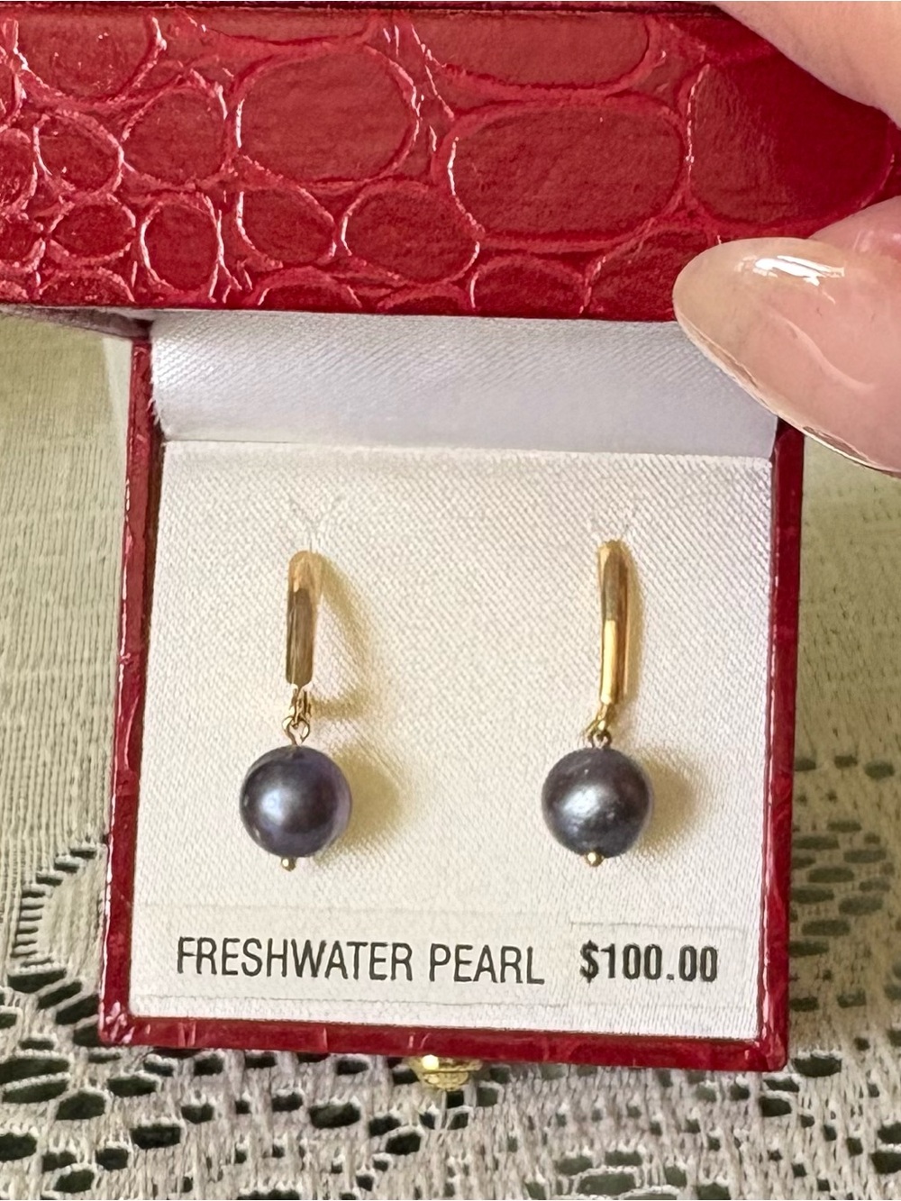 Freshwater Pearl Drop Earrings in Dark Gray with 14 KT GolD